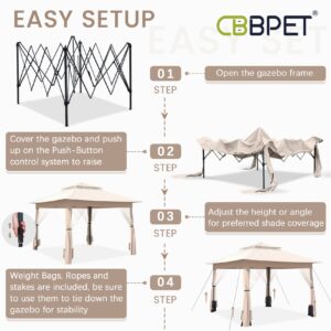 Gazebo, CBBPET 11'x 11' Pop Up Gazebo with Mosquito Netting, Outdoor Canopy with Double Roof Tops and 121 Square Feet of Shade for Patio, Group Gatherings, Camping Shelter (Khaki)