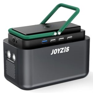 joyzis portable power station, 150wh/40500mah backup lithium battery 110v/peak 120w, power bank with ac outlet, camping generator, 4 dc,4 usb outputs, led for home emergency, ultra lightweight