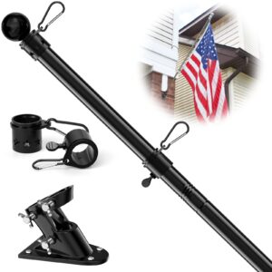 flag poles for 3x5 flags outdoor, black flag pole kit for outside house - heavy duty 5ft flagpole and holder metal, mount for outdoor, boat, rv, truck hitch, 1 inch diameter, tangle free rings