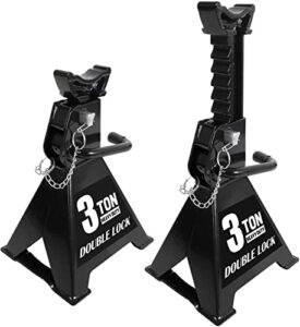 torin at43005ab steel heavy duty jack stands: double locking pins, 3 ton (6,000 lb) capacity, black, 1 pair (2 pack)