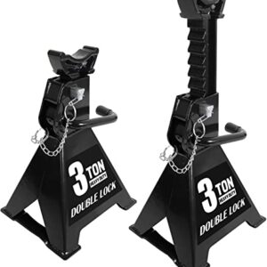 Torin AT43005AB Steel Heavy Duty Jack Stands: Double Locking Pins, 3 Ton (6,000 lb) Capacity, Black, 1 Pair (2 Pack)