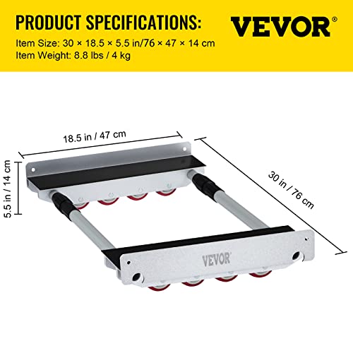 VEVOR All-Terrain Mover Dolly, 30" L x 18.5 "W x 5.5" H Piano Dollies w/ 1874 lbs Load Capacity, Furniture Dolly with 8 Casters, Heavy Duty Alloy Dolly Truck for Heavy Appliance Handling and Moving