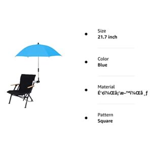 RENXR Chair Umbrella with Clamp, Universal Adjustable Beach Chair Umbrella UV Protection Sunshade Umbrella for Strollers Wheelchairs Patio Chairs, Blue, 21.7 inch