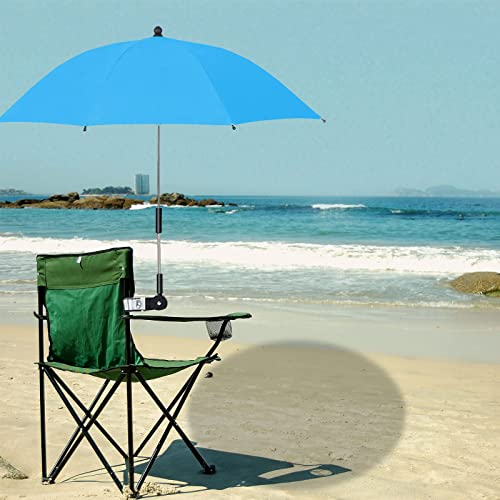 RENXR Chair Umbrella with Clamp, Universal Adjustable Beach Chair Umbrella UV Protection Sunshade Umbrella for Strollers Wheelchairs Patio Chairs, Blue, 21.7 inch