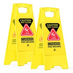 roadhero 2 pack wet floor sign, 2-sided yellow caution signs, bilingual collapsible warning signs for commercial use 24"
