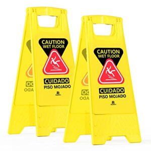 RoadHero 2 Pack Wet Floor Sign, 2-Sided Yellow Caution Signs, Bilingual Collapsible Warning Signs for Commercial Use 24"