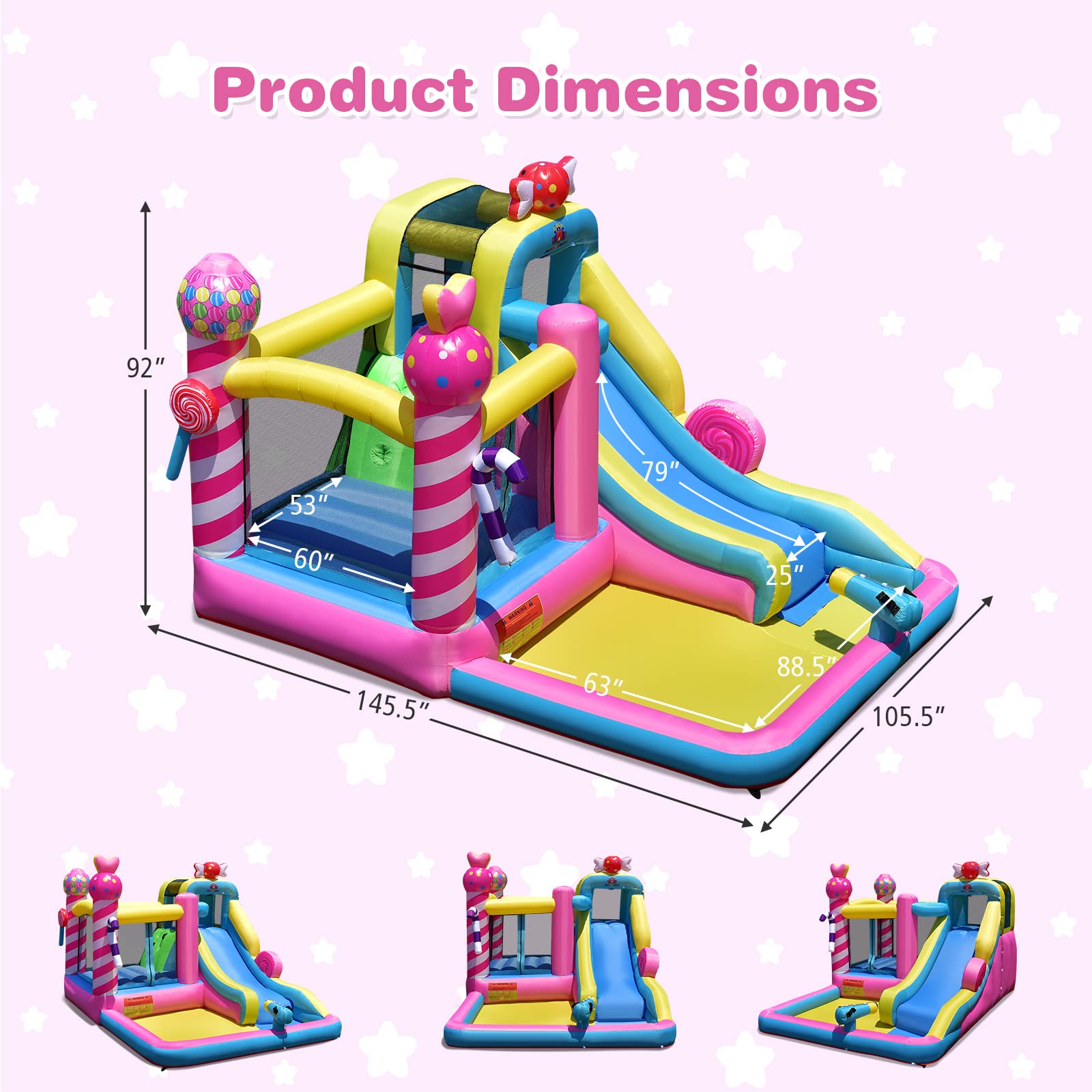 BOUNTECH Inflatable Water Slide, Candy Water Bounce House with Waterslide Wet Dry Combo for Kids Backyard Party Fun w/480W Blower, Splash Pool, Water Slides Inflatables for Kids and Adults Gifts