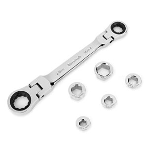 duratech flex-head double box end ratcheting wrench set, 7-in-1 metric wrench set, 8-19mm, 72 tooth gear, cr-v steel, with tool organizer
