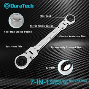 DURATECH Flex-Head Double Box End Ratcheting Wrench Set, 7-In-1 Metric Wrench Set, 8-19mm, 72 Tooth Gear, CR-V Steel, with Tool Organizer