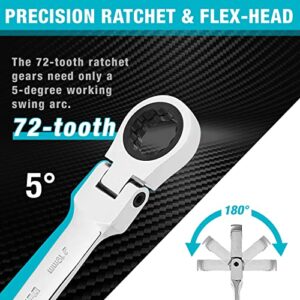 DURATECH Flex-Head Double Box End Ratcheting Wrench Set, 7-In-1 Metric Wrench Set, 8-19mm, 72 Tooth Gear, CR-V Steel, with Tool Organizer