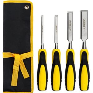 DOWELL Wood Chisel Tool Set 4pc Sturdy Chisel, 1/4 inch,1/2 inch,3/4 inch,1 inch with Carpenter Pencils HY080103