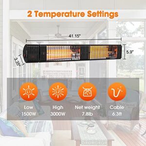 thermomate Infrared Electric Patio Heater, 3000W Carbon Fiber Heating for Outdoor/Indoor, Porch, Deck, Garage with Remote 24 Hours Timer, Hard Wired 240V