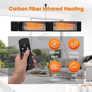 thermomate Infrared Electric Patio Heater, 3000W Carbon Fiber Heating for Outdoor/Indoor, Porch, Deck, Garage with Remote 24 Hours Timer, Hard Wired 240V