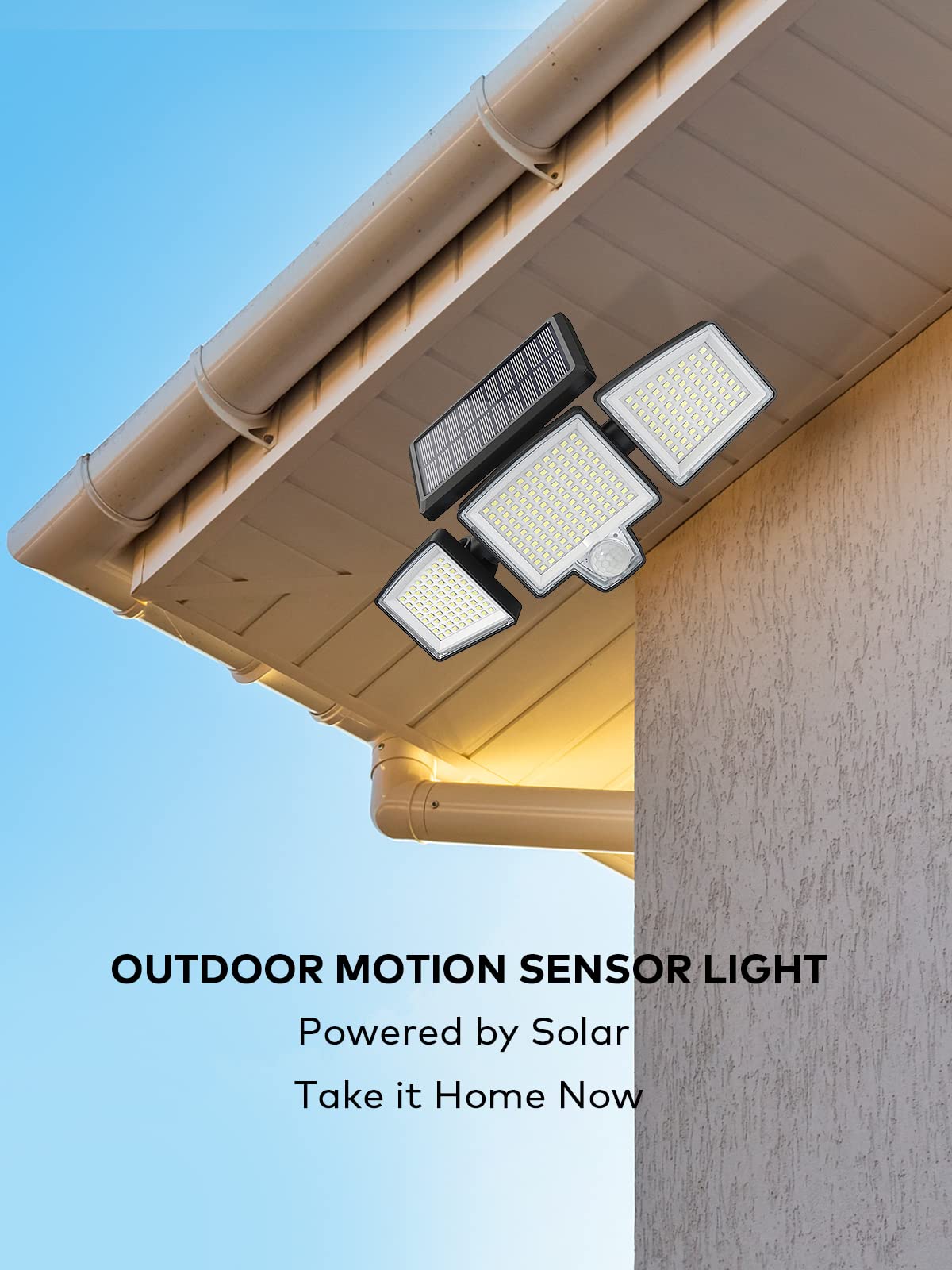 Atronor Solar Wall Security Flood Lights, 265 LED 2800LM with Motion Senor, Outdoor, Remote Control, 3 Lighting Modes, 3 Heads, 270° Wide, IP65 Waterproof, 2 Packs