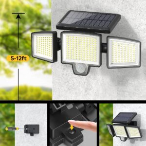 Atronor Solar Wall Security Flood Lights, 265 LED 2800LM with Motion Senor, Outdoor, Remote Control, 3 Lighting Modes, 3 Heads, 270° Wide, IP65 Waterproof, 2 Packs