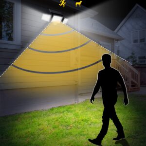 Atronor Solar Wall Security Flood Lights, 265 LED 2800LM with Motion Senor, Outdoor, Remote Control, 3 Lighting Modes, 3 Heads, 270° Wide, IP65 Waterproof, 2 Packs