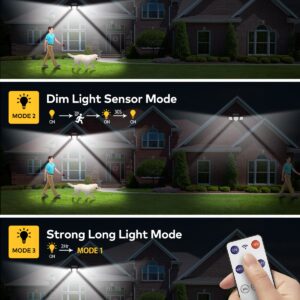 Atronor Solar Wall Security Flood Lights, 265 LED 2800LM with Motion Senor, Outdoor, Remote Control, 3 Lighting Modes, 3 Heads, 270° Wide, IP65 Waterproof, 2 Packs