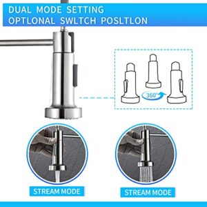 KSUCBOHAR Brushed Kitchen Faucet with Pull Down Sprayer, Solid Brass Single Handle High Arc Spring Pull Down Kitchen Sink Faucet Without Bottom Plate, Brushed