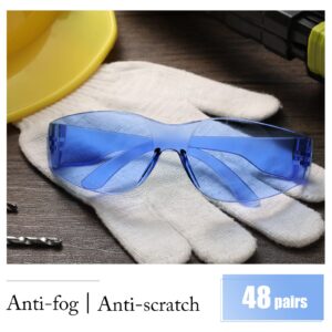Yunsailing 48 Pairs Clear Safety Glasses Bulk, Safety Goggles Anti Fog Eye Protection Glasses, Scratch and Impact Resistant Protective Eyewear for Men Women Work Construction Shooting Laboratory, Blue