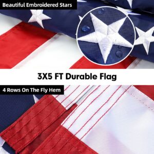 American Flag and Flag Pole for House Outside, 5ft Heavy Duty Flag Pole Kit with 3x5 Embroidered USA Flag, Tangle Free Steel Black Flag Pole with Bracket for Residential, Commercial, Outdoors Garden