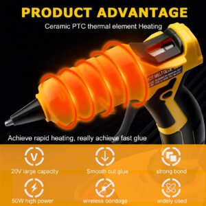 Cordless Hot Glue Gun for Dewalt, Suitable for Dewalt 18V/20V Max Lithium-ion Battery, 30s Quick Preheat Hot Melt Glue Gun with 30 Pcs Glue Sticks(7 * 150mm) for Arts/Crafts/Diy/Repairs(Tool Only)