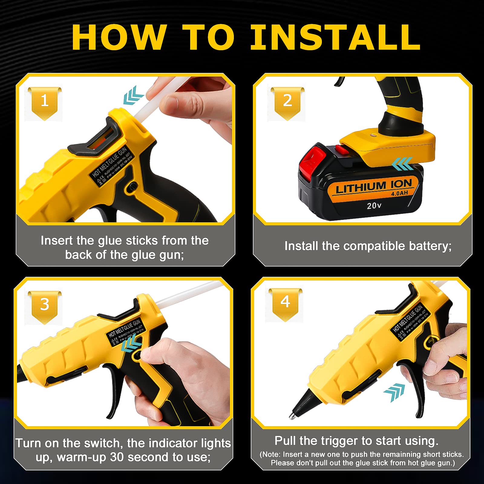 Cordless Hot Glue Gun for Dewalt, Suitable for Dewalt 18V/20V Max Lithium-ion Battery, 30s Quick Preheat Hot Melt Glue Gun with 30 Pcs Glue Sticks(7 * 150mm) for Arts/Crafts/Diy/Repairs(Tool Only)