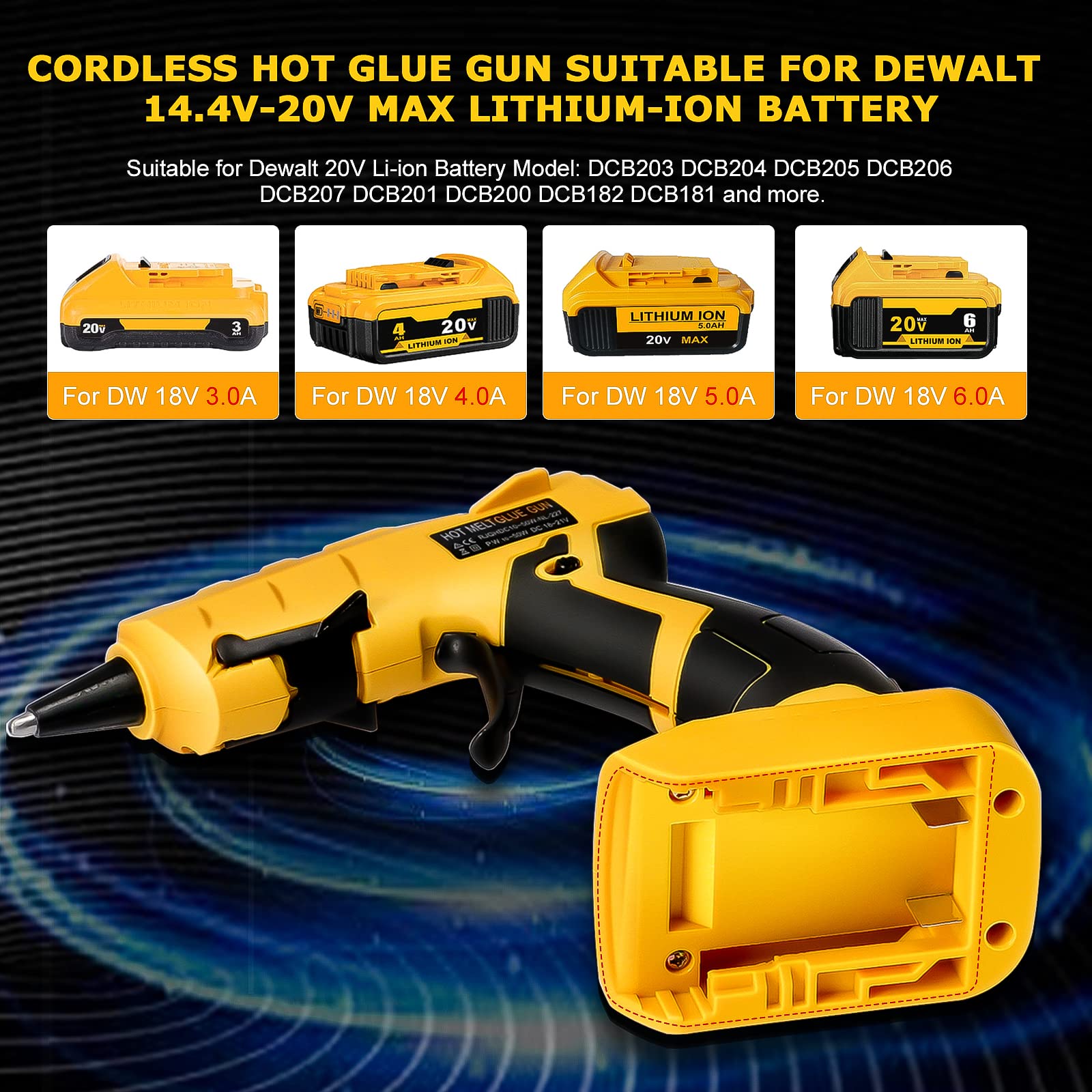 Cordless Hot Glue Gun for Dewalt, Suitable for Dewalt 18V/20V Max Lithium-ion Battery, 30s Quick Preheat Hot Melt Glue Gun with 30 Pcs Glue Sticks(7 * 150mm) for Arts/Crafts/Diy/Repairs(Tool Only)