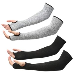 geyoga arm protection sleeves level 5 cut 2 pairs heat resistant sleeves protectors for thin skin bruising men women(gray, black,large)