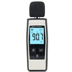 xinjiayi decibel meter, portable spl meter (sound pressure level meter), digital noise meter, range 30-130 db(a) db meter, noise volume sound monitoring tester (battery included) gray