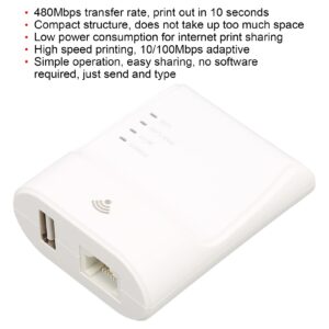 Tuzoo Print Server, 10/100 Mbps Fast Wireless Ethernet USB Printer Server Adapter Adaptive 480Mbps Transmission High Speed Network Print Server Print Sharing Ethernet Parallel Print Server(US Plug)