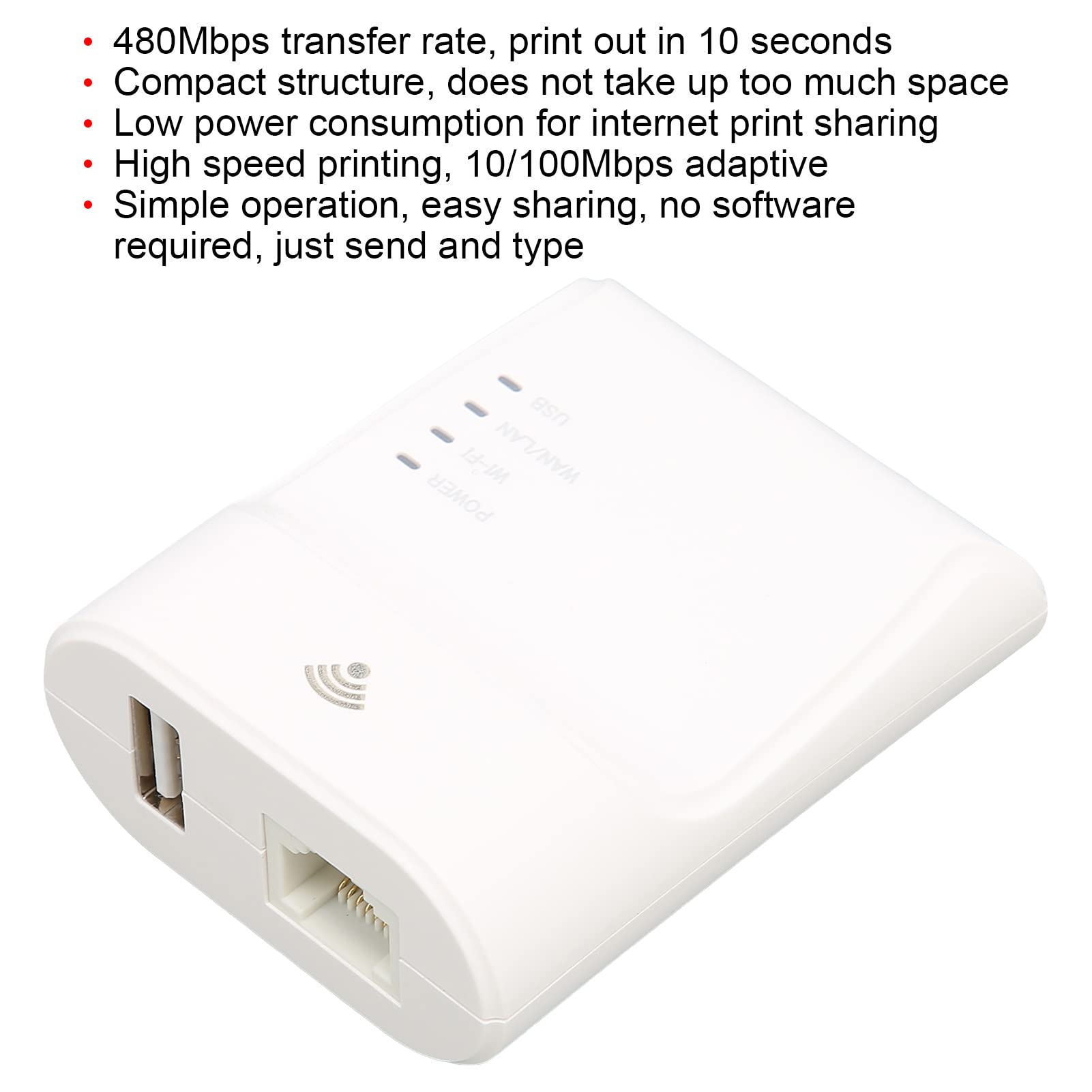 Tuzoo Print Server, 10/100 Mbps Fast Wireless Ethernet USB Printer Server Adapter Adaptive 480Mbps Transmission High Speed Network Print Server Print Sharing Ethernet Parallel Print Server(US Plug)