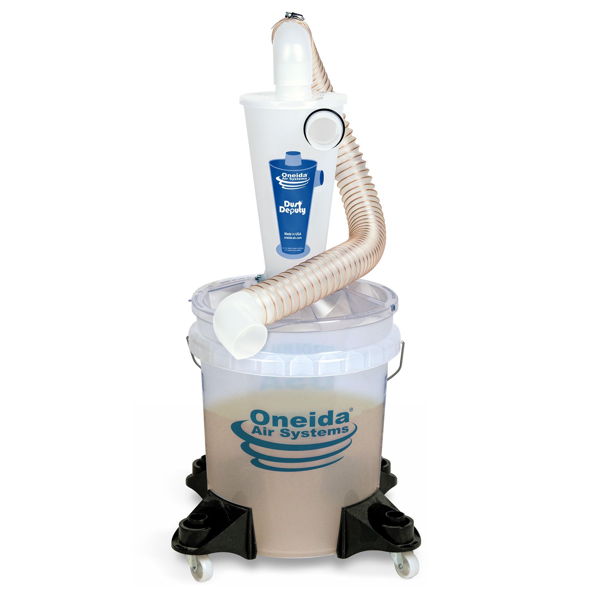 Oneida Air Systems Dust Deputy Deluxe Cyclone Separator Kit with Caster Mounts and Clear Collapse-Proof Bucket for Wet/Dry Shop Vacuums (DD Deluxe 5-Gal)
