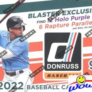 2022 Donruss Baseball MASSIVE EXCLUSIVE Factory Sealed Blaster Box with 90 Cards! Look for Rookies & Autos of Wander Franco Plus Exclusive Purple & Rapture PARALLELS! WOWZZER!