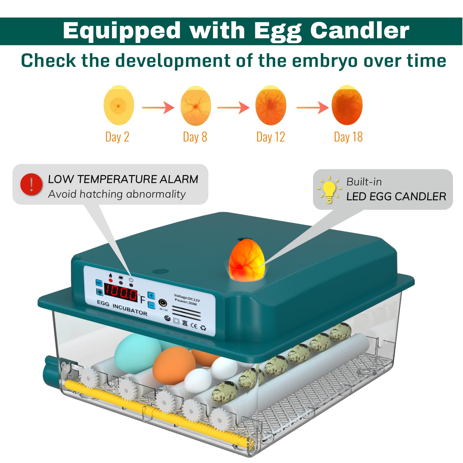 Hethya Pro16 Eggs incubators for Hatching Eggs Fahrenheit with Automatic Turner Chicken Incubators Farm Poultry Incubators