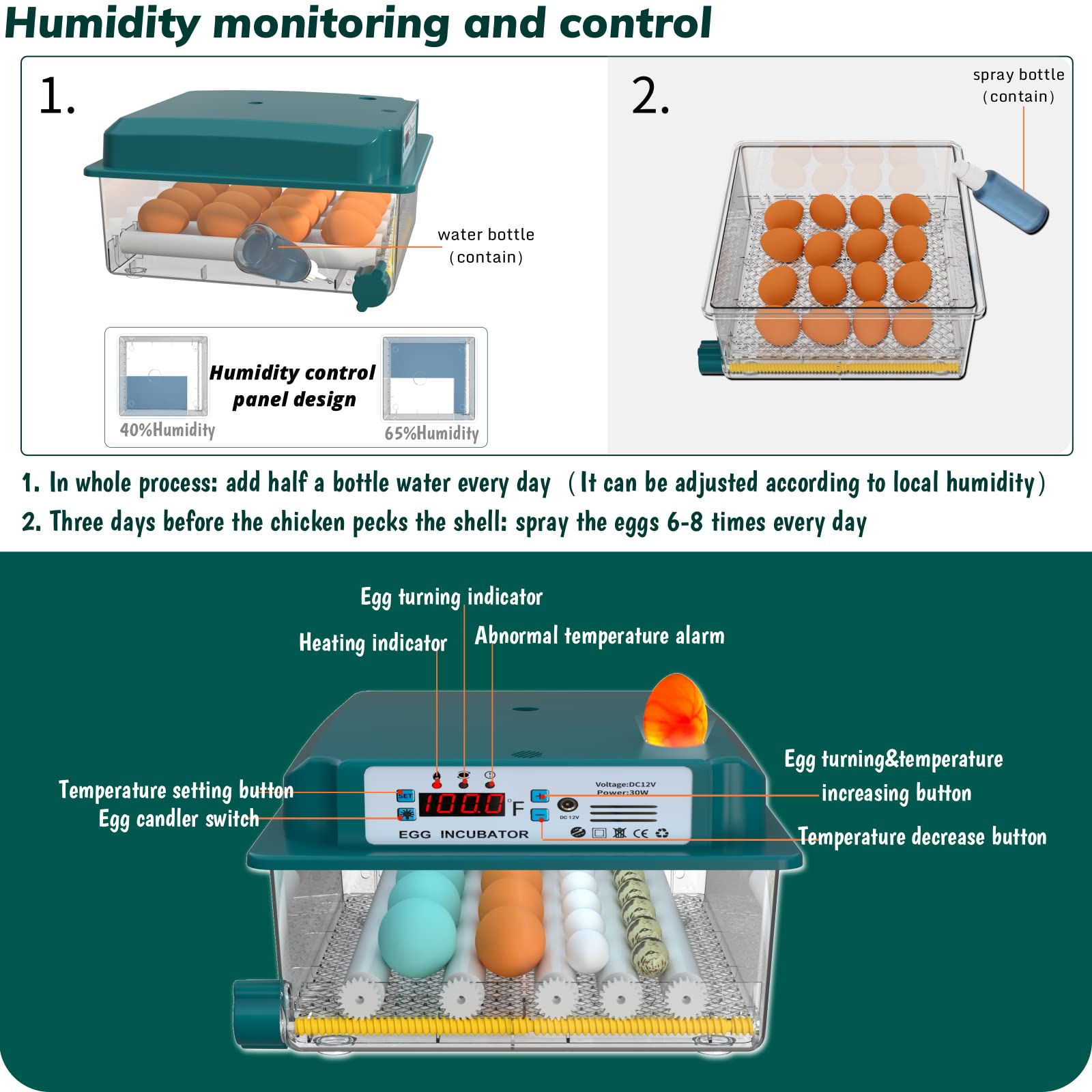 Hethya Pro16 Eggs incubators for Hatching Eggs Fahrenheit with Automatic Turner Chicken Incubators Farm Poultry Incubators