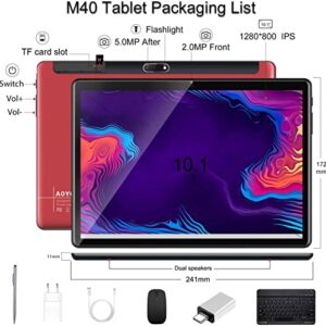 AOYODKG Tablet 2 in 1 with Keyboard, Tablet 10.1 inch Android 11, 4GB+64GB(128GB Expand), SIM 5G, Quad-Core, IPS HD Display, Dual Camera, WiFi, Bluetooth, GMS Certified Tablet PC, AYO-M40(Red)