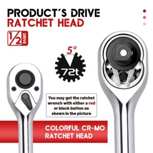 UYECOVE 1/2-Inch Drive Ratchet Wrench, 1/2 Ratchet Wrench Long Handle, Socket Wrench, 72-Tooth Quick-release Reversible Cr-Mo Head, Chrome Steel Made - 24''61cm