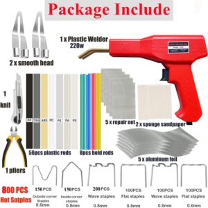 Upgraded 220W Plastic Welder, 2 in 1 Plastic Welding Kit Plastic Repair Welder Kit 800PCS Hot Stapler Soldering Gun with 64PCS Plastic Welding Rods Car Bumper Repair Kit for Most Plastic Repair