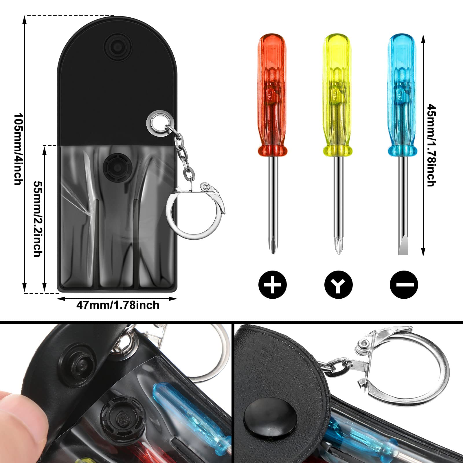 Jutom Mini Screwdriver Keychain Tape Measure Keychains Set Retractable Keychain Tape Measure Mini Screwdrivers in Portable Pouch Keychain for Tool Birthday Party Gifts Favor (24 Pcs)