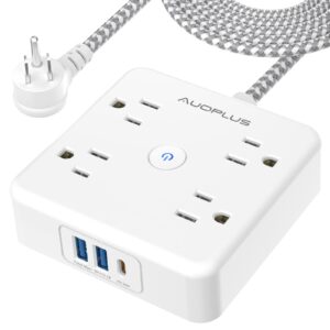 AUOPLUS Surge Protector Power Strip - 4 Widely Outlets with 3 USB Ports(1 USB C Outlet/PD 20W), Outlet Extender with 5FT Braided Extension Cord, Wall Mount for Travel Home Office, Dorm Essentials