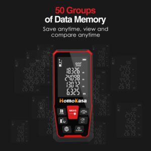 Laser Measure 165ft, Digital Laser Distance Meter, Portable Handle Digital Measure Tool 50M, Range Finder, Electronic Angle, Larger Backlit LCD 2.4in, IP54, Black/Red