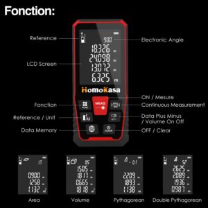 Laser Measure 165ft, Digital Laser Distance Meter, Portable Handle Digital Measure Tool 50M, Range Finder, Electronic Angle, Larger Backlit LCD 2.4in, IP54, Black/Red