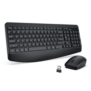 wireless keyboard and mouse combo, 2.4g full-sized ergonomic computer keyboard with wrist rest and 1600 dpi wireless noiseless mouse for windows, pc, laptop, windows xp/7/8/10 (black)