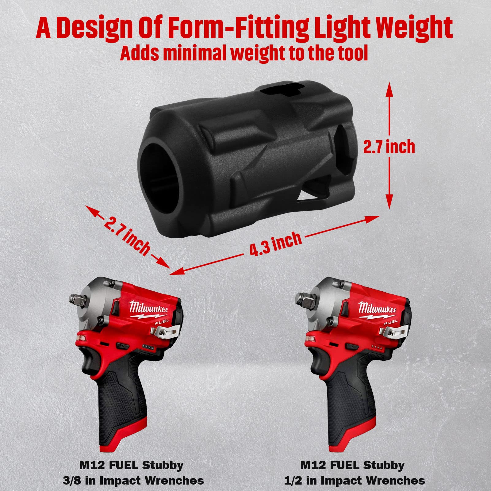 M12 FUEL Stubby Impact Driver Protective Boot Fits for Milwaukee M12 FUEL 3/8 in. and 1/2 in. Stubby Impact Wrenches (2554-20, 2555-20, and 2555P-20)