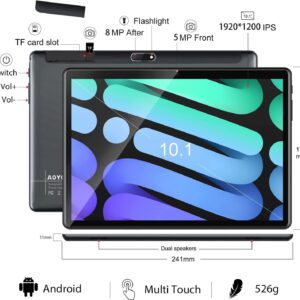 AOYODKG Tablet 2 in 1 with Keyboard, 10.1 inch Android Tablet, 8GB+64GB(1TB Expand), 2.4G+5G WiFi, Octa-Core, IPS HD Display, Dual Camera, Bluetooth, GMS Certified Tablet PC, AYO-M40 (Gray)