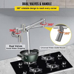 VEVOR Pot Filler Faucet, Solid Brass Commercial Wall Mount Kitchen Stove Faucet with Gold Brushed Finish, Folding Restaurant Sink Faucet with Double Joint Swing Arm & 2 Handles