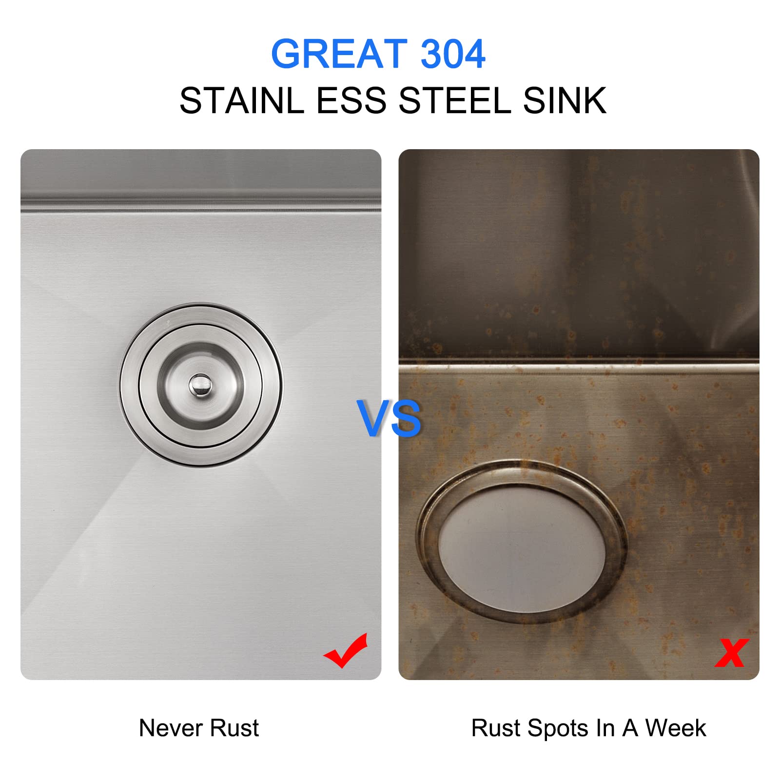 TSIBOMU 24 Inch Kitchen Sink Drop-in, 18 Gauge Stainless Steel Single Bowl Single Faucet Hole Top Mount Workstation Sink, 24x18x9