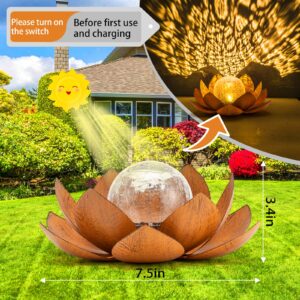 AIINY Solar Light Outdoor(2Pack), Art Crackle Globe Glass Lotus Decoration, Solar LED Waterproof Metal Flower Lights for Patio,Lawn,Walkway,Tabletop