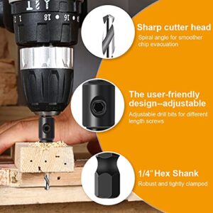 Countersink Drill Bit Set, Woodworking Chamfered Adjustable Counter Sinker Tools on Counter Sink Holes with 1/4" Hex Shank for DIY Woodworking with One L-Wrench