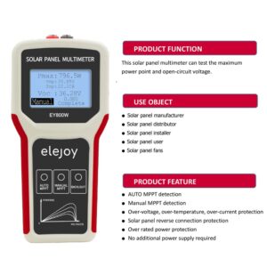 PENCHEN Portable Handheld Photovoltaic Panel Multimeter Auto/Manual MPPT Detection Solar Panel MPPT Tester with LCD Backlight Display Open Circuit Voltage Testing Tool Multiple Safety Protections